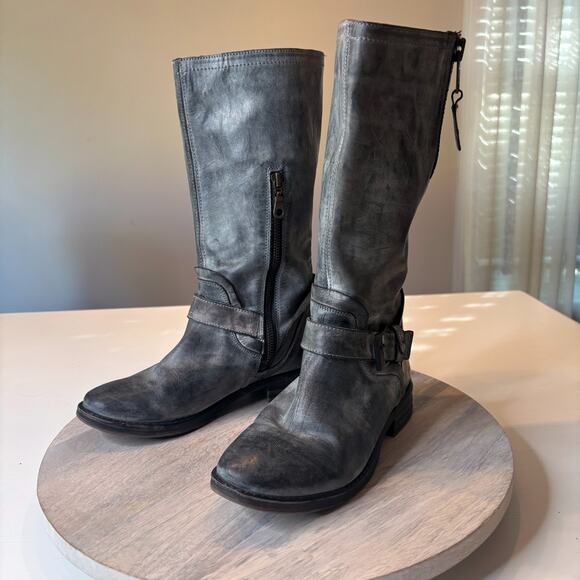 Roan by Bed | Stu Women's Distressed Gray Leather Moto Riding Boots US Size 7 - Picture 1 of 15